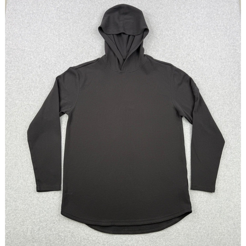 BYLT Premium Basics Hoodie Men Large Black Waffle Knit Thermal Drop Cut Pullover